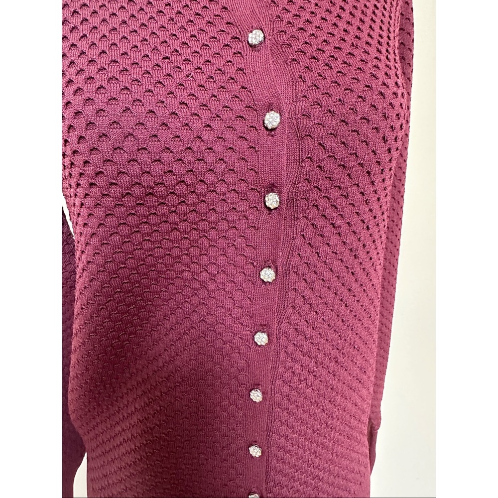 Zara Burgundy Knit Jewel Rhinestones Buttons Textured Cardigan, NWT, M - Picture 5 of 14